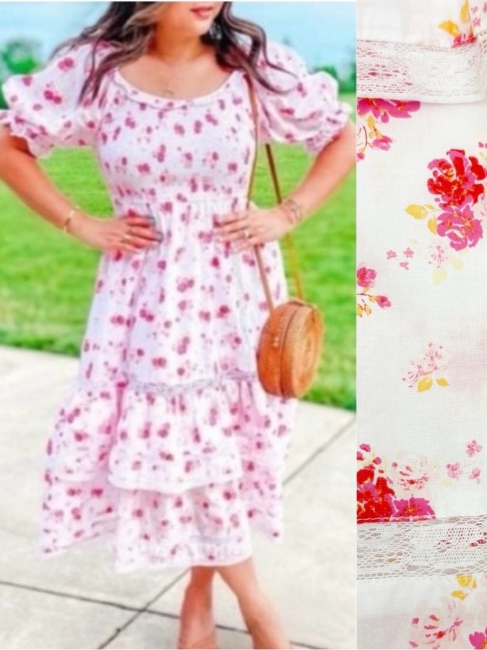 LoveShackFancy X Target Cosette Floral Midi Dress Smocked Cottagecore Lace Pink